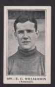 Trade card, Bunsen, Famous Figure Series, type card, Football, no 609 E.C. Williamson (Arsenal),