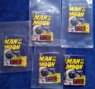 Trade cards, A&BC Gum, Man On The Moon, 5 unopened packets (7 cards for 6d) wax wrappers with gum, 4