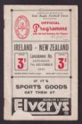 Rugby programme, Ireland v New Zealand 7 Dec 1935 Tour Match programme from game played in Dublin (