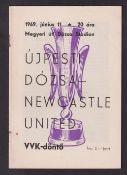 Football programme, Ujpesti Dozsa v Newcastle United, 11th June, 1969, Inter Cities Fairs Cup Final,