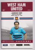 Football programme, West Ham v Aldershot Town, 9 August 2011, Carling Cup 1st Round, scarce