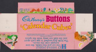 Trade Ephemera, Package issue Cadburys Buttons Calendar Cubes, 2 different boxes to hold 3 cubes (