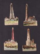 Cigarette cards, USA, Duke's, Lighthouses (Die Cut), 'X' size, four cards, Boon Island, Fire Island,