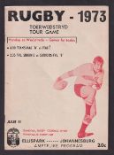 Rugby programme, Transvaal B v Italy 11 July 1973, scarce Tour match programme from the game
