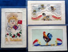 Postcards, Silks, 2 WW1 patriotic embroidered silk cards inc. French cockerel standing on German