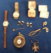 Collectables, a selection of interesting items to comprise a silver Dennison half hunter pocket