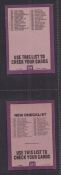 Trade cards, Football, A&BC Gum 11 different unmarked checklists from 4 series, 1972 purple (2,