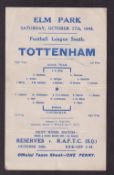 Football programme, Reading v Tottenham, 17th October, 1942 FL (South), single sheet (gd) (1)