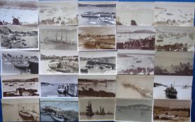 Postcards, Cornwall, a selection of 40+ various harbour views of Falmouth, mostly RPs inc. village