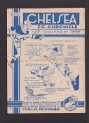 Football programme, Chelsea v Aston Villa, 25 March, 1939, Division 1 (slight crease, gd) (1)