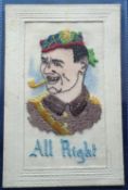 Postcards, Silks, a rare silk embroidered card from the character series showing a pipe smoking