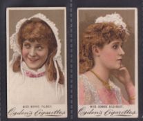 Cigarette cards, Ogden's, Actresses ('No Glycerine', black front), two cards, Miss Minnie Palmer &