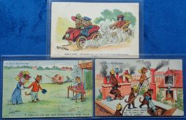 Postcards, Wain, 3 anthropomorphic cat cards illustrated by Louis Wain inc. 2 of 'A Cats Matrimony