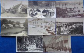 Postcards, Cornwall, a selection of 8 RP cards, inc. Mawnan Smith village with transport, Salmet's