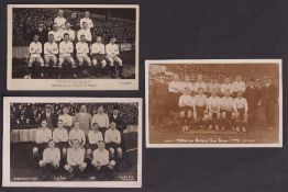 Football postcards, Tottenham Hotspur, three photographic Cup Team teamgroup postcards, 1909 by
