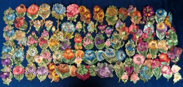 Tobacco silks, Turmac, Shaped Designs, Flowers, a collection of 70+ embroidered silk flowers,