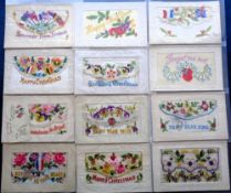 Postcards, Silks, a collection of 20 WW1 embroidered cards. Subjects include flags, flowers,