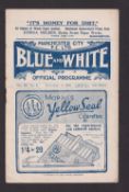 Football programme, Manchester City Res v Southport Vulcan, 14 Dec 1918, Lancashire Section (staples