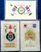 Postcards, Silks, 3 military embroidered silk cards for the Canadian Forces. Includes The Canadian