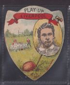 Trade card, Pears Soap, Shaped Rugby Shield (similar to Baines style) 'Play Up Liverpool' with '