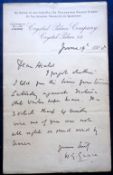Autograph, W.G. Grace, a signed hand written letter by W.G Grace to fellow bowls player Heald on