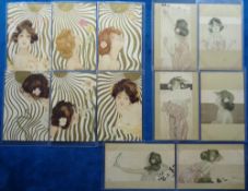 Postcards, Glamour, a collection of 2 sets of 6 glamour cards illustrated by Raphael Kirchner,
