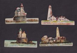 Cigarette cards, USA, Duke's, Lighthouses (Die Cut), 'X' size, four cards, Boston, Cape Cod (