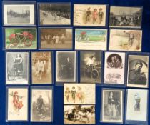 Postcards, Cycling, 20 cards to include sports day, ladies with bicycles, anthropomorphic, Ruby