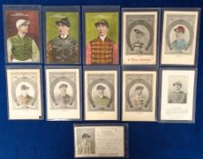 Postcards, Famous Jockeys, 11 cards to comprise M. Aylin, H. Jones, H. Randall, M. Cannon, O.