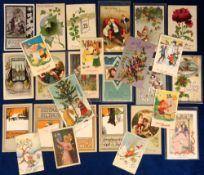 Postcards, Christmas Greetings, 75 cards to include gilded, fabric, embossed etc. Subjects include