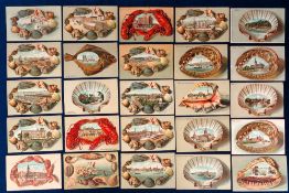 Postcards, Shells, Fish and Crustacea border souvenir cards, 48 cards all embossed featuring UK,
