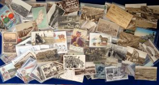 Postcards, Isle of Man 280+ cards RPs, printed and artist drawn showing camps, parades, outings,