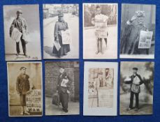 Postcards, Social History, 8 cards each card a close up study of a Newspaper Street vendor, (4RP,