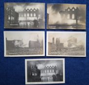 Postcards, Bedfordshire, 5 cards The Great Fire Longhurst & Skinners Bedford, 1912, 4 RP cards