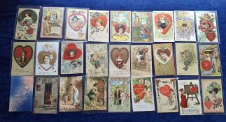 Postcards, Greetings, Valentines, 75+ cards featuring Cupids, artist drawn glamour, children,