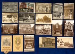 Postcards, Surrey, Woking, Shop Fronts, 16 cards depicting various shop fronts and advertising
