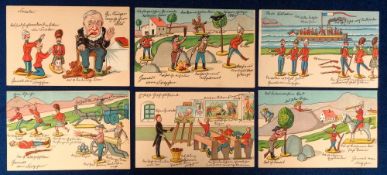 Postcards, Boer War, set of 6 comic cartoon anti-British propaganda cards. No artist or publisher