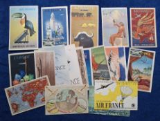 Postcards, Aviation advertising, Air France, 20 cards all related to the Airline, includes Poster