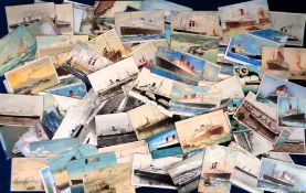Postcards, Shipping, approx. 140 cards RPs, printed and artist drawn to include liners, paddle