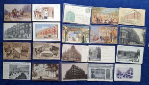 Postcards, Hotels and Restaurants, approx. 150 RP, printed and artist drawn cards to include Hotel