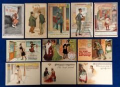 Postcards, Pawn Broking, 11 comic cards by artists such as Tom Browne, Dudley Ward, Spurgin,