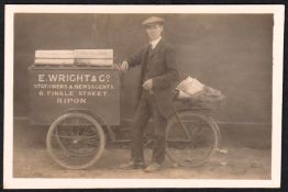 Postcard, Social History an advertising delivery tricycle (2 wheels to the front), for 'E. Wright
