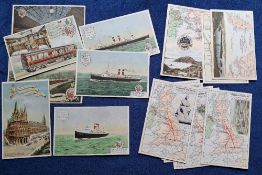 Postcards, Railway Officials, Midland Railway, 17 cards, Rail Map of the British Isles & Views (