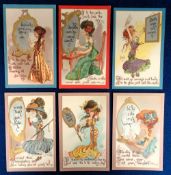 Postcards, Magic Mirror hidden message cards, 6 artist drawn cards featuring a beautiful woman in