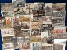 Postcards, Animal Hunting, approx. 120 cards, RPs, printed and artist drawn, depicting hunting to