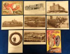 Postcards, Advertising, Tyres, 9 cards to comprise Jenatzy (1), Palmer Cord Tyre (1), Michelin (1)