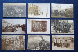 Postcards, Social History, 9 interesting RP cards requiring identification including 3 Dockyard