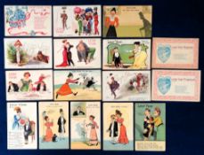 Postcards, Greetings, 16 Leap Year cards to include Fred Spurgin. 1 dated 1908 and one 1912 (gen