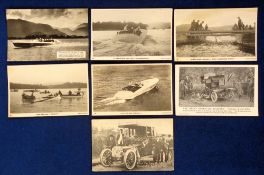 Postcards, Transportation Disasters, 7 cards to include 4 of the ill-fated Miss England II on lake