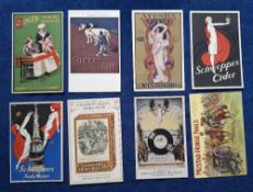 Postcards, Advertising, 8 cards, Schweppes Soda Water, Schweppes Cider, Crawfords Biscuits (tape